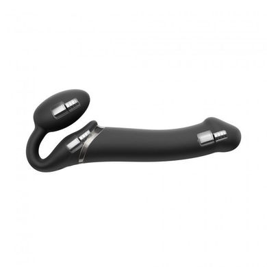 Безремневой страпон с вибрацией Strap-On-Me Vibrating Black L, диаметр 3,7см, пульт ДУ, регулируемый