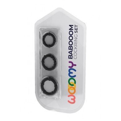 Набір ерекційних кілець Wooomy Babooom cockring set, 3 розміри, відмінно тягнуться, Черный