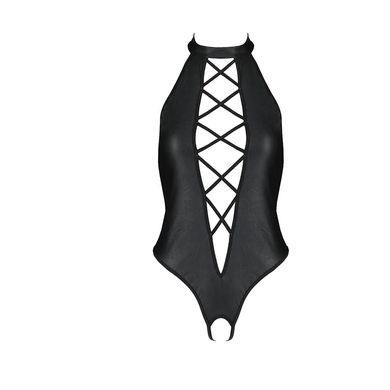 Боди из эко-кожи с имитацией шнуровки и открытым доступом Nancy Body black S/M - Passion, Черный