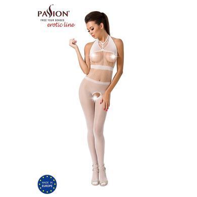 Бодістокінг Passion BS048 white, комбінезон, імітація колгот та відкритого топа, Білий