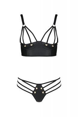 Комплект из экокожи Passion Malwia Bikini 6XL/7XL black, с люверсами и ремешками, бра, трусики