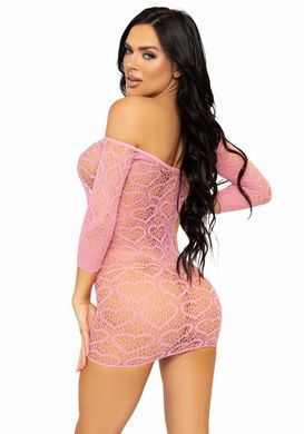 Сукня-сітка з сердечками Leg Avenue Heart net mini dress Pink, зав&rsquo;язки, відкриті плечі, one size