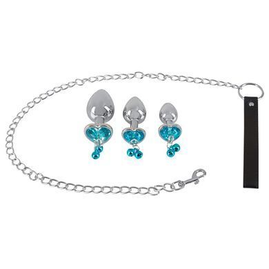 Анальні пробки з повідцем You2Toys Butt Plug Set, сріблясті
