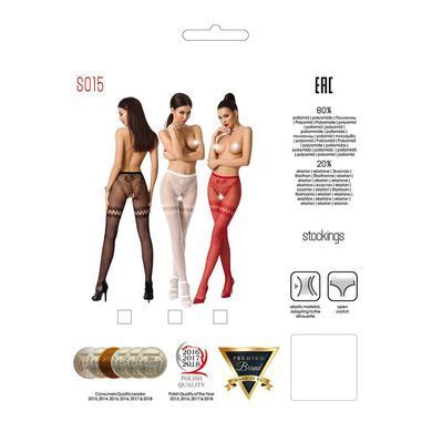 Еротичні колготки-бодістокінг Passion S015 white, імітація панчох у сіточку та трусиків з доступом, Білий