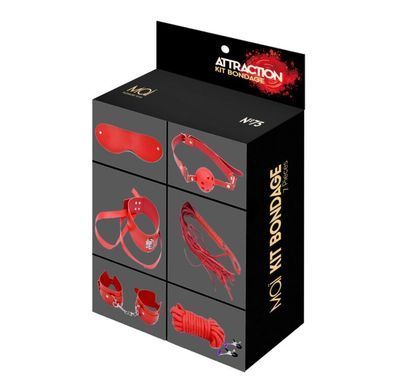 Набор MAI BDSM STARTER KIT N&ordm; 75 Red: плеть, кляп, наручники, маска, ошейник, веревка, зажимы