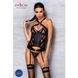 Сетчатый комплект с узором Hima Corset black L/XL - Passion, корсет с халтером, подвязки, трусики, Черный