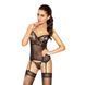 Корсет с пажами HELLEN CORSET black L/XL - Passion, трусики, полупрозрачный, Черный