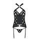 Сетчатый комплект с узором Hima Corset black L/XL - Passion, корсет с халтером, подвязки, трусики, Черный