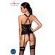 Сетчатый комплект с узором Hima Corset black L/XL - Passion, корсет с халтером, подвязки, трусики, Черный
