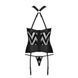 Сетчатый комплект с узором Hima Corset black L/XL - Passion, корсет с халтером, подвязки, трусики, Черный