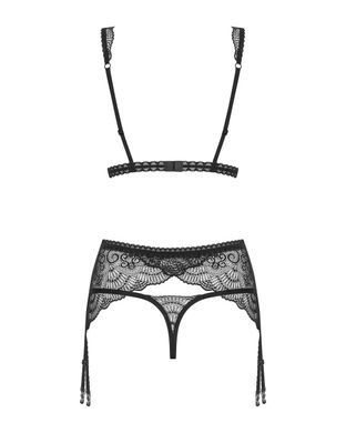 Комплект мереживний з поясом для панчох Obsessive Firella garter belt set Чорний L/XL