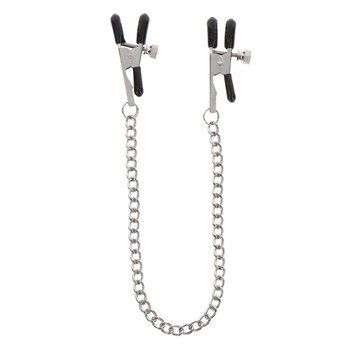 Затискачі на соски TABOOM Nipple Play Adjustable Clamps With Chain зі сріблястим ланцюжком
