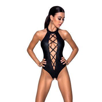 Боди из эко-кожи с имитацией шнуровки и открытым доступом Nancy Body black XXL/XXXL - Passion, Черный