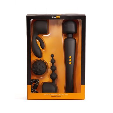 Вибромассажер с тремя насадками Pornhub Supercharge Wand Set, мощный, Чорний