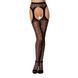 Эротические колготки-бодистокинг Passion S014 black, имитация чулок в сеточку и пояса, Черный