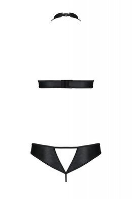 Комплект из экокожи Passion Malwia Set with Open Bra 4XL/5XL black, топ и трусики с люверсами