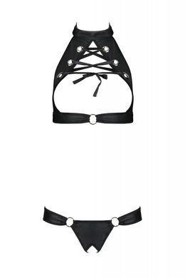 Комплект из экокожи Passion Malwia Set with Open Bra 4XL/5XL black, топ и трусики с люверсами