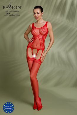 Бодистокинг Passion ECO BS007 red, с доступом, силуэтный рисунок, имитация подвязок