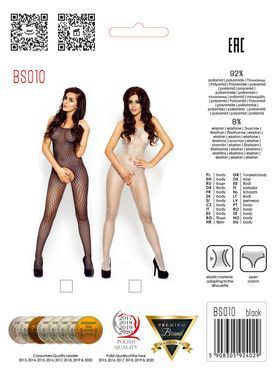 Бодістокінг Passion BS010 black, комбінезон, дрібна сіточка, Черный