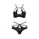 Комплект белья NAVEL SET black S/M - Passion Exclusive: трусики и лиф с элементами под латекс, Черный