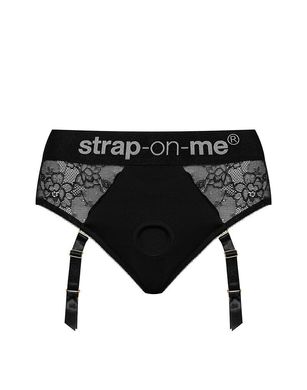 Кружевные трусы для страпона с подвязками для чулок Strap-On-Me DIVA HARNESS, S