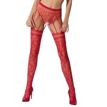 Еротичні колготки-бодістокінг Passion S003 red, імітація мереживних панчіх та трусиків, Червоний