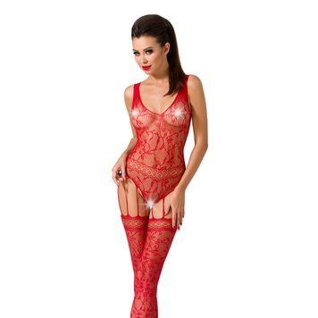 Бодістокінг Passion BS051 red, комбінезон, імітація панчох і боді, Червоний