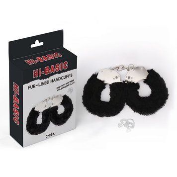 Наручники метал з хутром чорні Fur-lined Handcuffs Hi-Basic Chisa