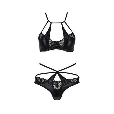 Комплект белья NAVEL SET black XXL/XXXL - Passion Exclusive: трусики и лиф с элементами под латекс, Черный