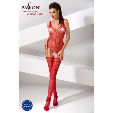 Бодістокінг Passion BS051 red, комбінезон, імітація панчох і боді, Червоний