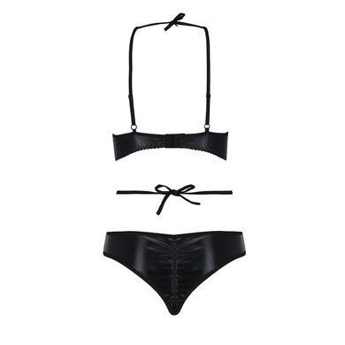 Комплект белья NAVEL SET black XXL/XXXL - Passion Exclusive: трусики и лиф с элементами под латекс, Черный
