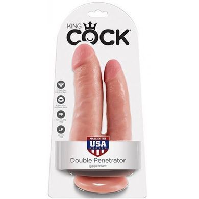 Фалоімітатор подвійний Pipedream King Cock реалістичний, на присосці, бежевий