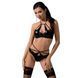 Комплект белья NAVEL SET black XXL/XXXL - Passion Exclusive: трусики и лиф с элементами под латекс, Черный