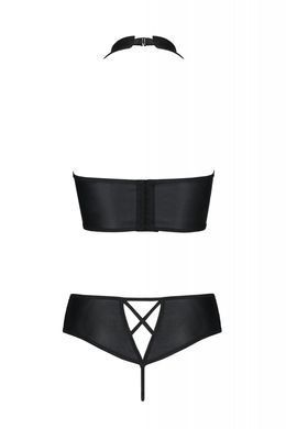 Комплект из экокожи Passion Nancy Bikini 4XL/5XL black, бра и трусики с имитацией шнуровки