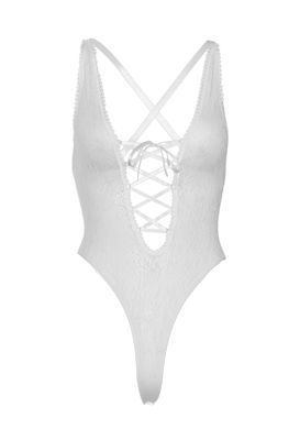 Leg Avenue Floral lace thong teddy OS White