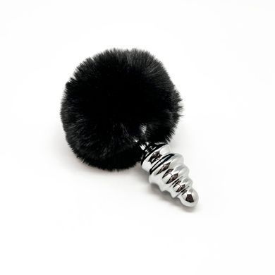 Металева анальна пробка Кролячий хвостик Alive Fluffly Twist Plug M Black