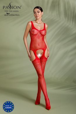 Бодистокинг Passion ECO BS008 red, с доступом, флористический декор, имитация подвязок