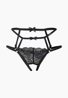 Трусики с разрезом черные два пояса LeFrivole, XS/S, 40-42