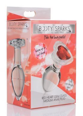 Анальная пробка со стразом Red Heart Glass Anal Plug With Gem стеклянная, Medium