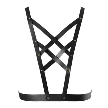 Портупея из экокожи Bijoux Indiscrets Maze – Cross Cleavage Harness Black, Черный/золотистый