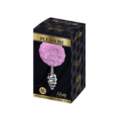 Металева анальна пробка Кролячий хвостик Alive Fluffly Twist Plug M Purple