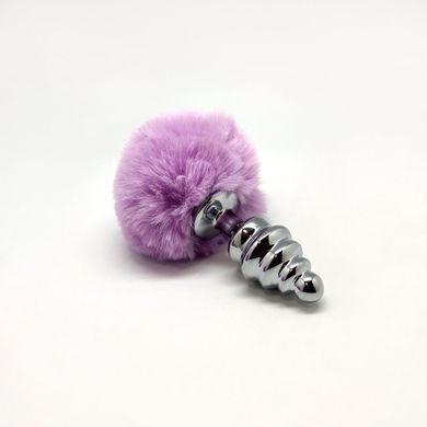 Металева анальна пробка Кролячий хвостик Alive Fluffly Twist Plug M Purple