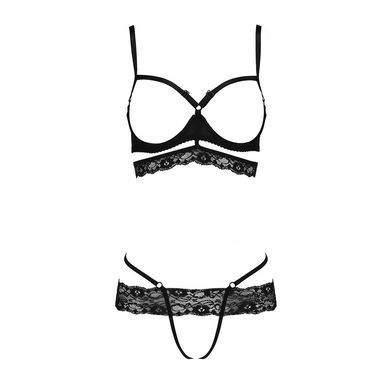 Комплект белья SARIA SET OpenBra black S/M - Passion Exclusive: стрэпы: откртый лиф, стринги, Черный