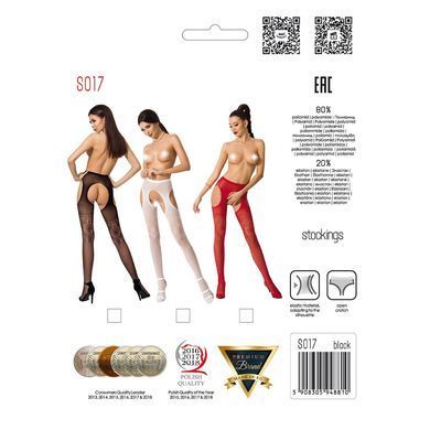Эротические колготки-бодистокинг Passion S017 black, имитация ажурных чулок и пояса, Черный